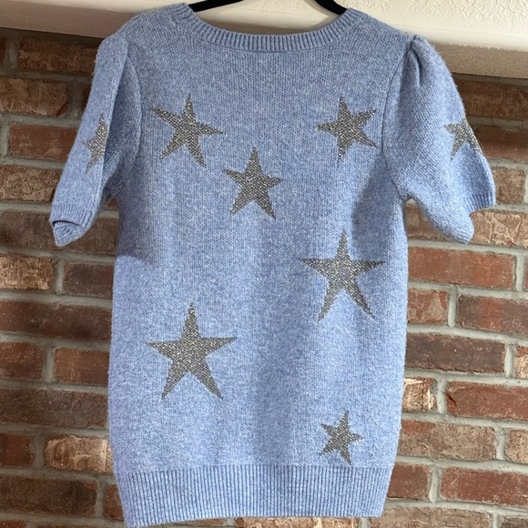 ModCloth Sweater Blue Silver Sequin Stars Short Sleeve Celestial - Picture 4 of 5